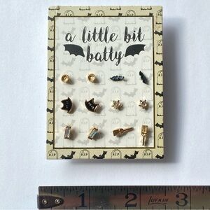 NWT Set of 6 Halloween Earring Studs – Bats, Cats, and Brooms